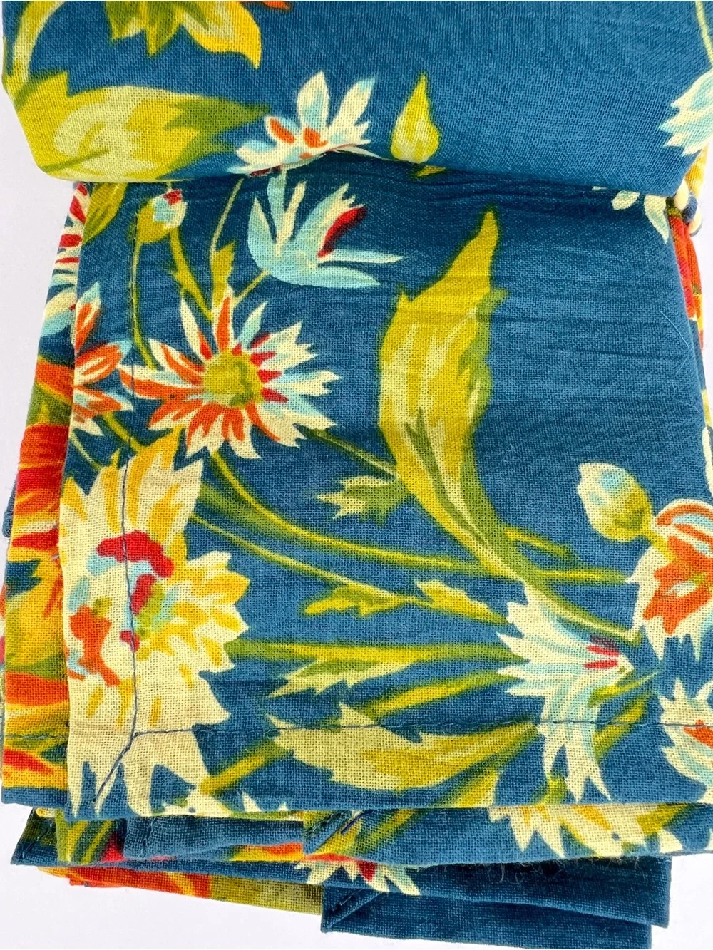 April Cornell Floral Dinner Napkins Marguerite Teal Yellow Orange 12 Pc NEW